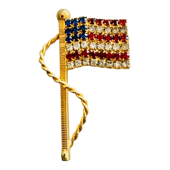 USA Flag Pin Rhinestone Crystal American Flag Brooch - Picture 3 of 9